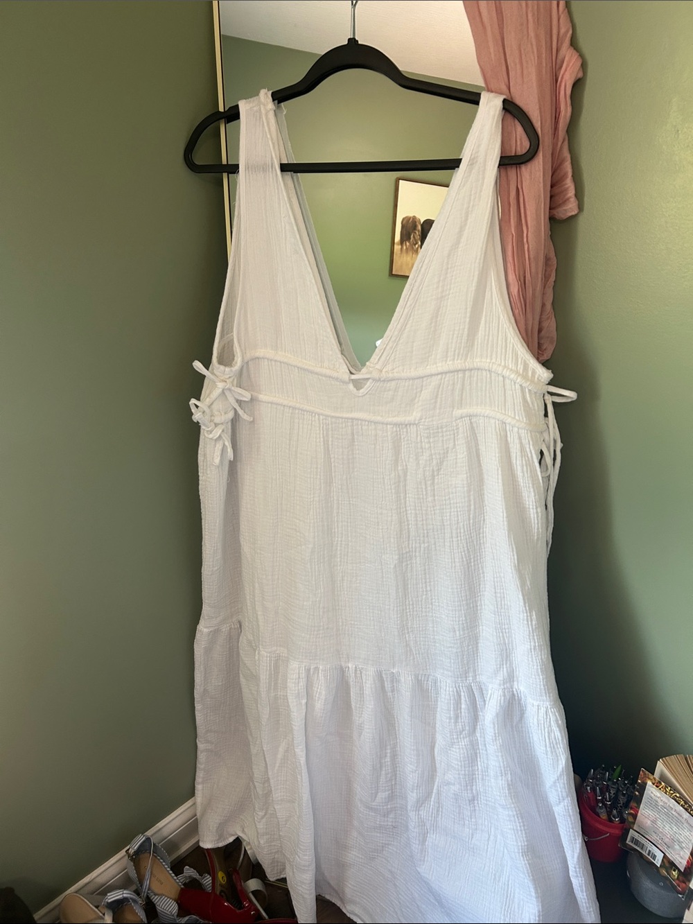 White V-Neck Tie-Side Swim Coverup